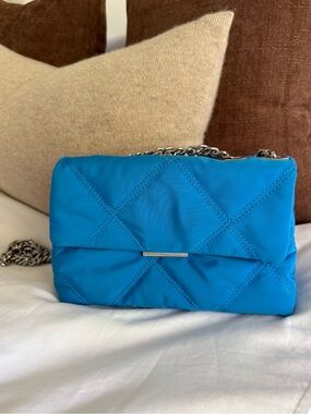 Mango Quilted Blue Chain Shoulder Bag